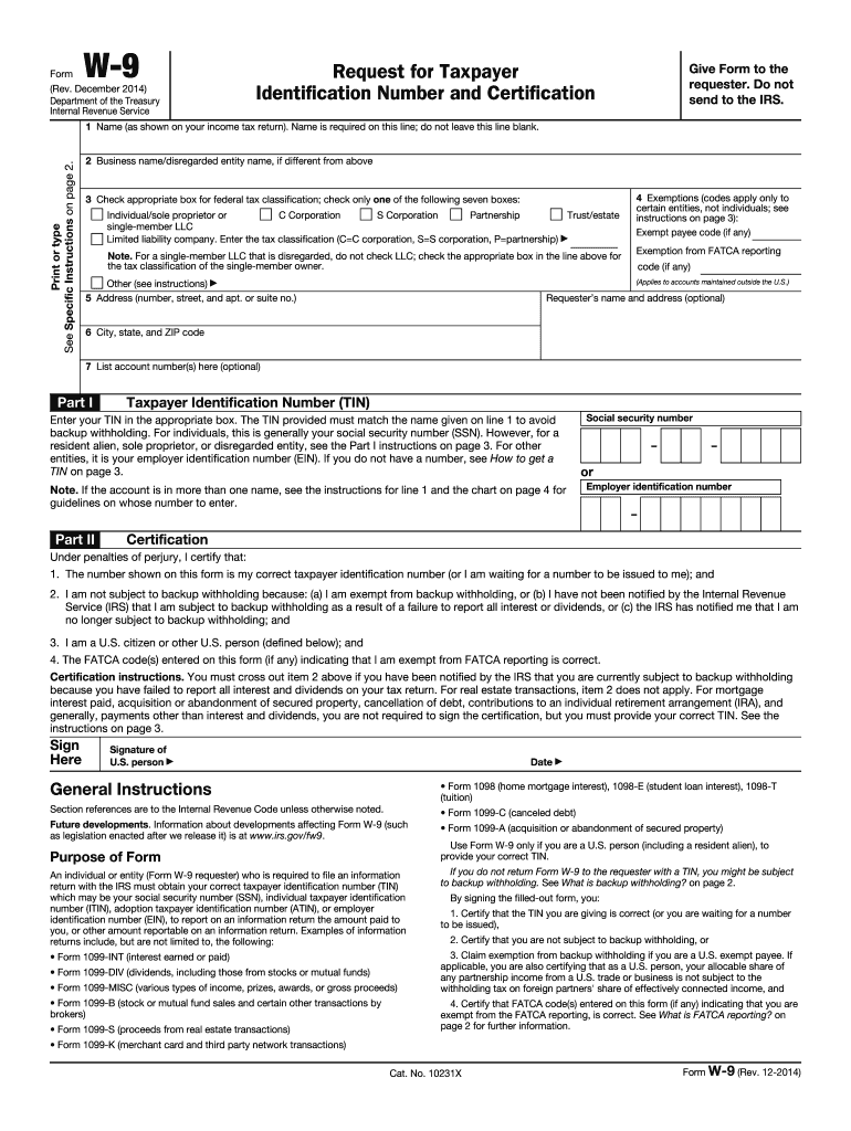 2014 Form IRS W-9 Fill Online, Printable, Fillable, Blank - pdfFiller