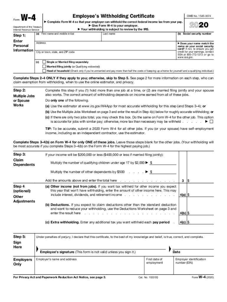 W 4 form 2020 pdf: Fill out &  sign online | DocHub