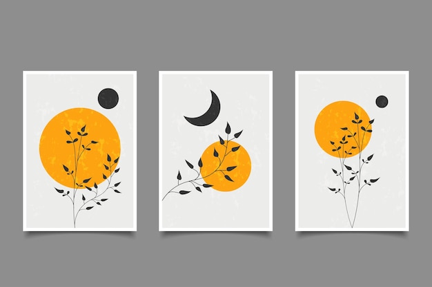 Premium Vector | Mid century modern printable sun and moon wall ...