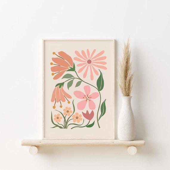 Boho Floral Print, Abstract Flowers Printable Wall Art, DIGITAL ...