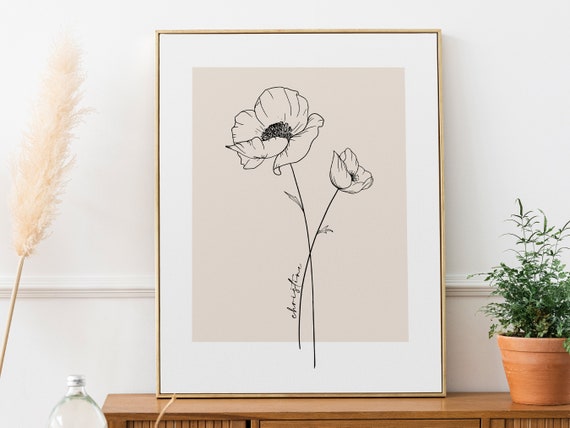 Birth Month Flower Print, Flower Wall Art, Minimalist Flower ...