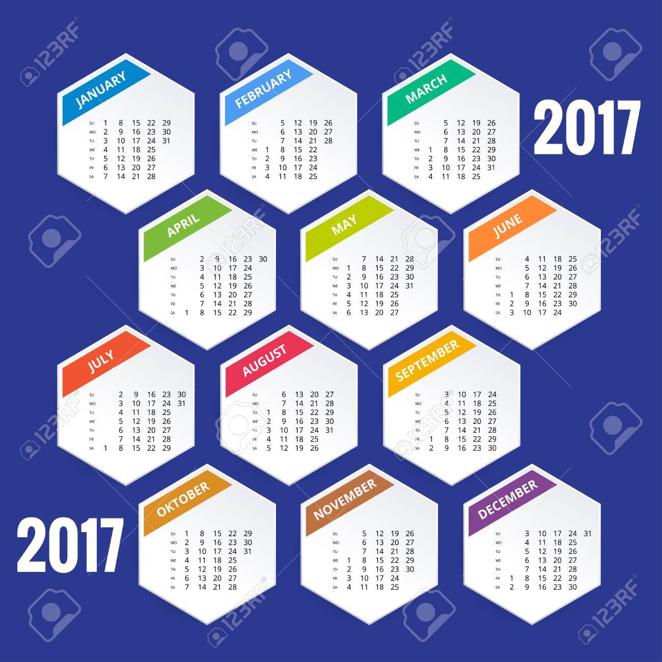 Yearly Wall Calendar Planner Template For 2017 Year. Vector Design ...