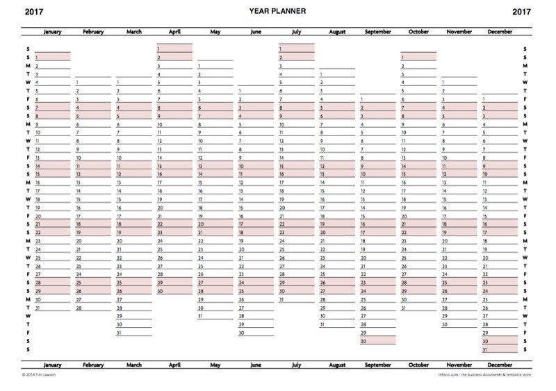 2017 Year Planner Calendar download for A4 or A3 print - Infozio