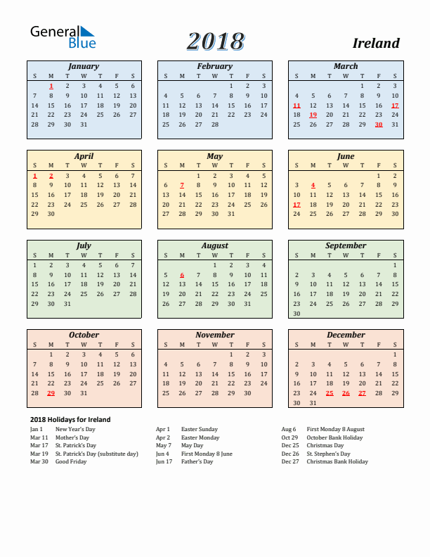 printable wall planner 2018 ireland