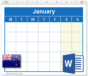 2023 Calendar with NZ Holidays - MS Word Download