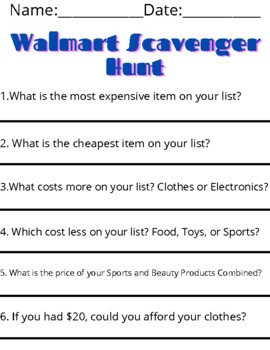 printable walmart scavenger hunt