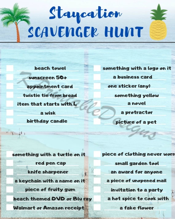 Staycation Scavenger Hunt PDF file printable home game,fun games,kids  games, no school, family time, scavenger hunt, scavenger hunt for kids