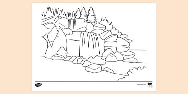 Printable Waterfall Colouring Page for Kids - Resource