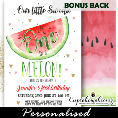 One in a Melon First Birthday Invitations, Watermelon Party Ideas ...