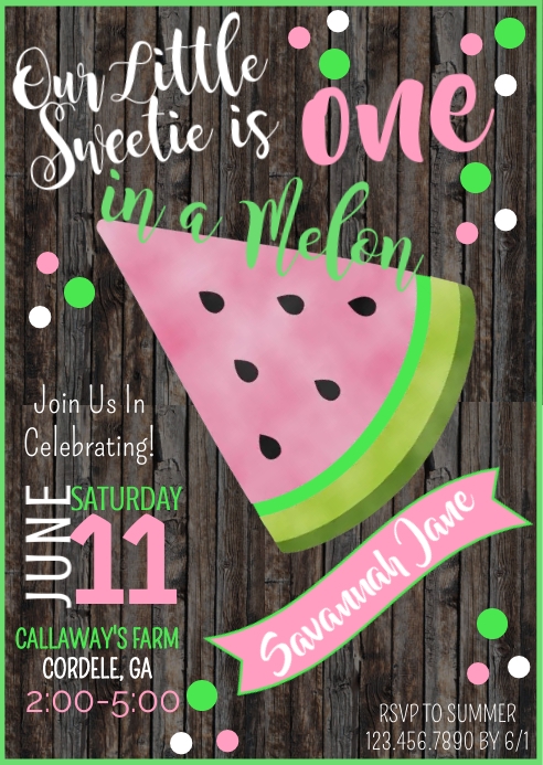 One is a Melon Birthday Invitation Template | PosterMyWall