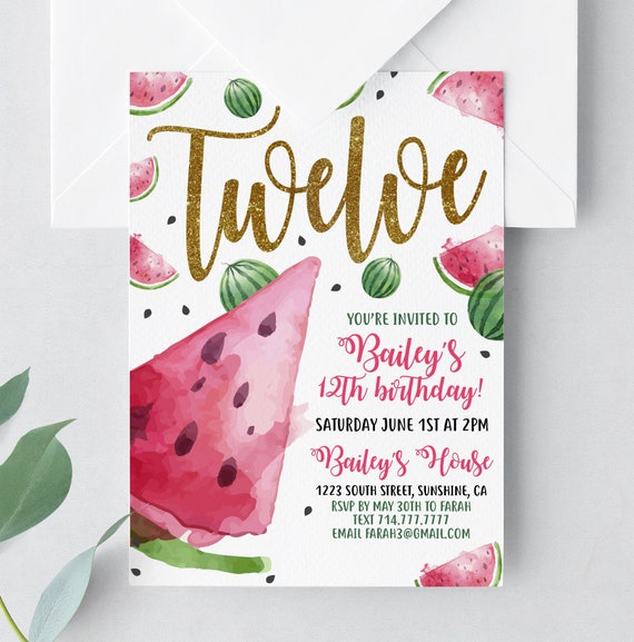 Watermelon Printable Birthday Invitation, Summer Fruit, Pink Red ...