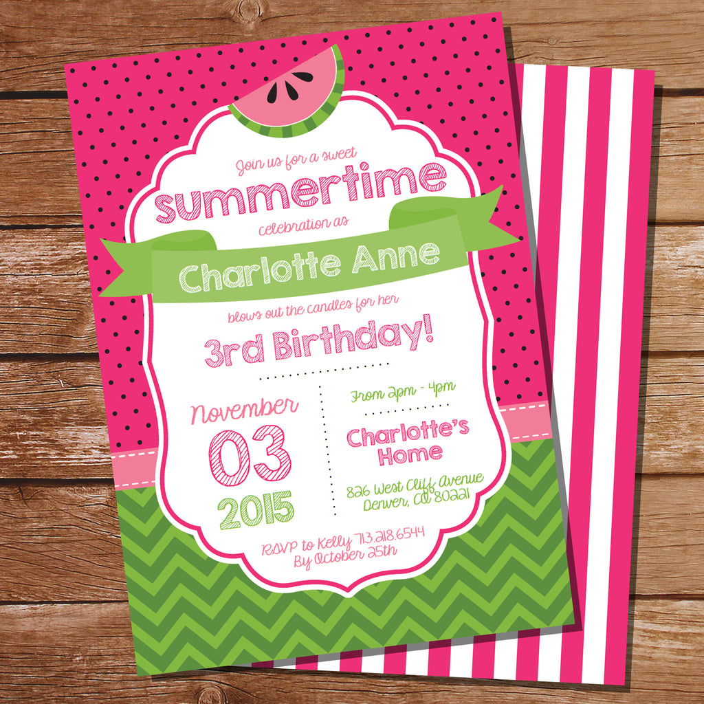 Summer Watermelon Party Invitation | Pink Party Invite - Sunshine ...