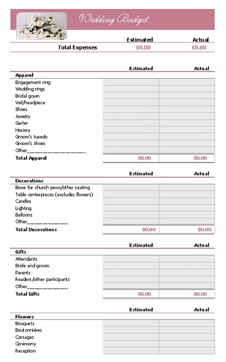 Wedding Budget Planner and Calculator Spread Sheet