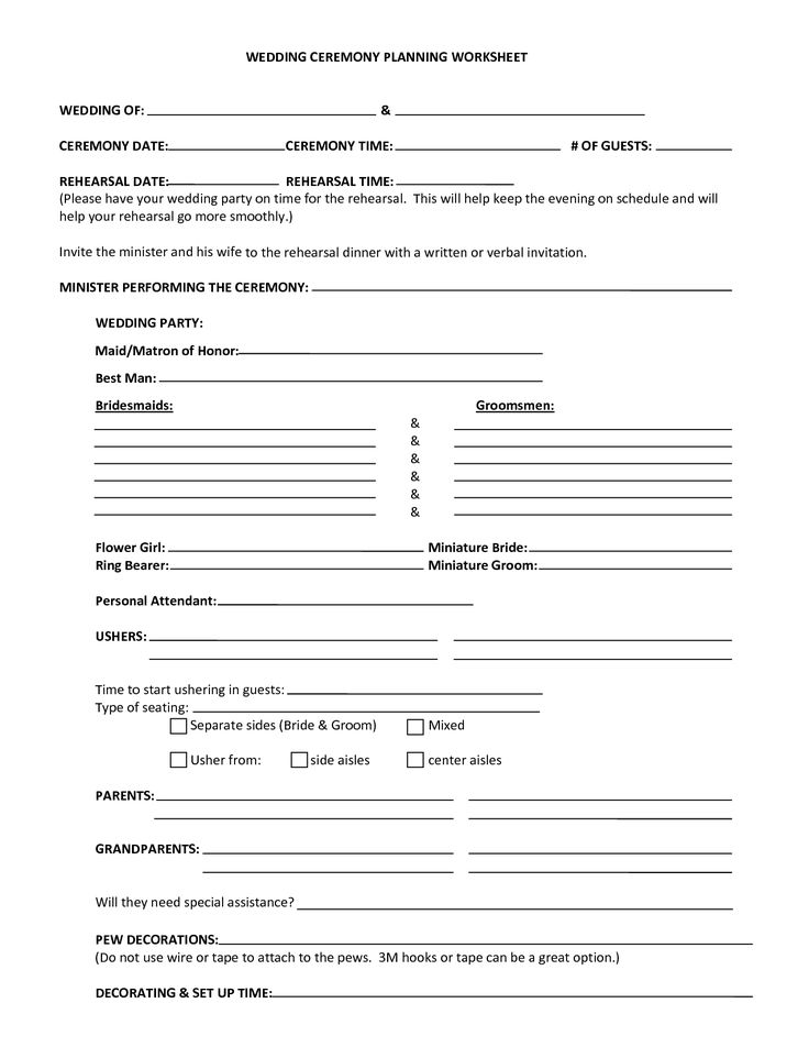 Wedding Planner Worksheets - 5 Free PDF Printables | Printablee