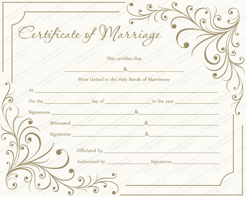 Creamy Gray Marriage Certificate Template - for Word