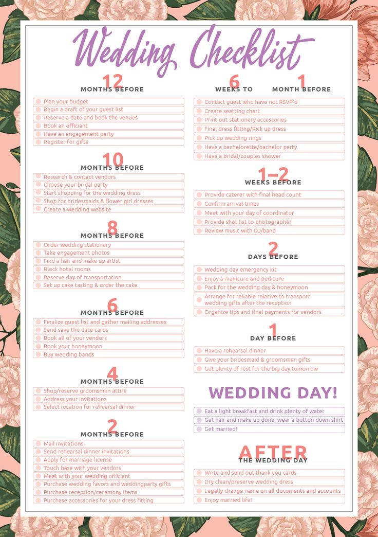 printable wedding checklist 4 months