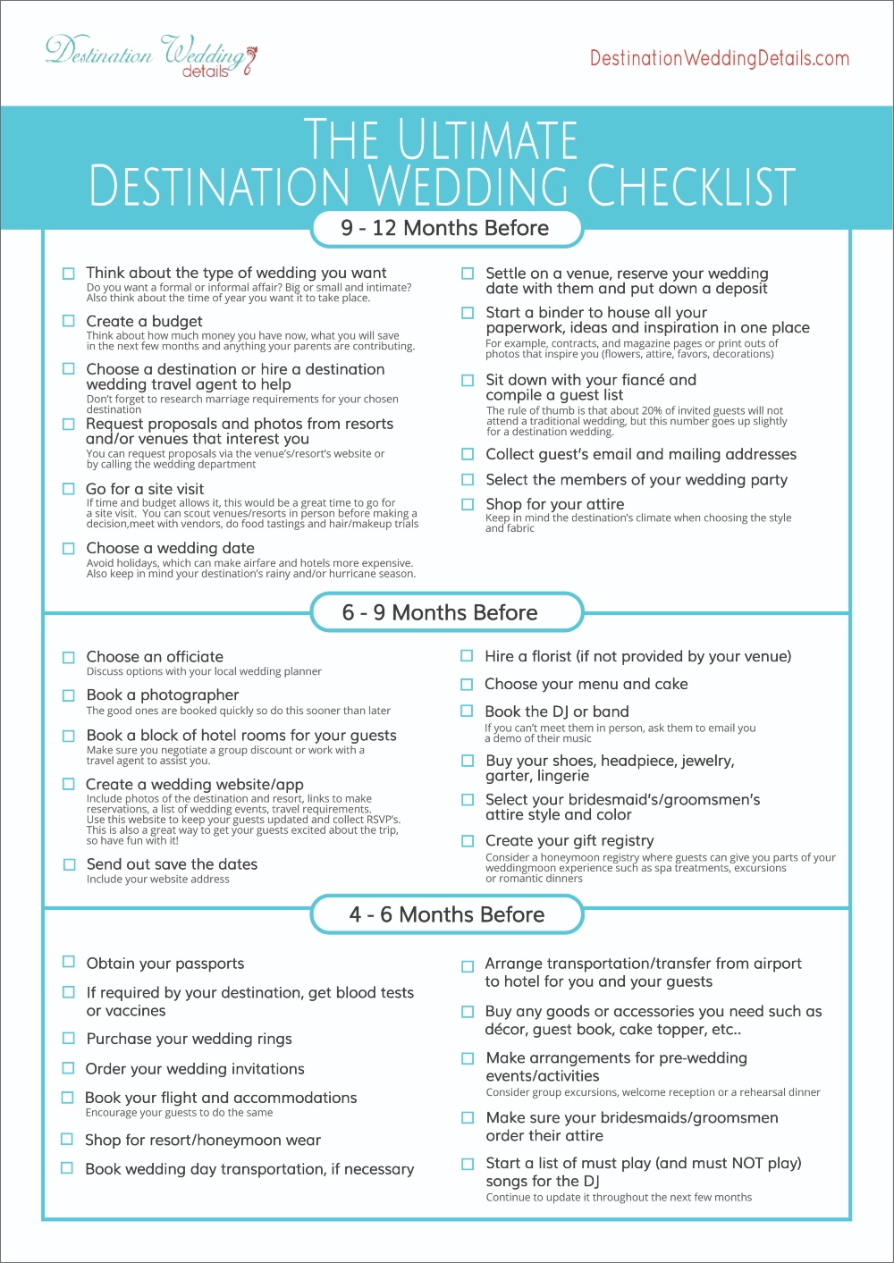 printable wedding checklist 6 months