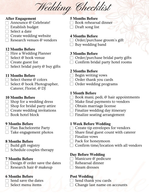printable wedding checklist pdf