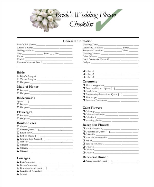 printable wedding flower checklist