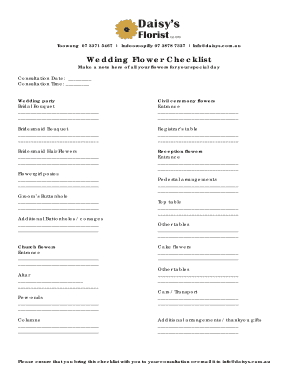 Wedding Flower Checklist - Fill and Sign Printable Template Online