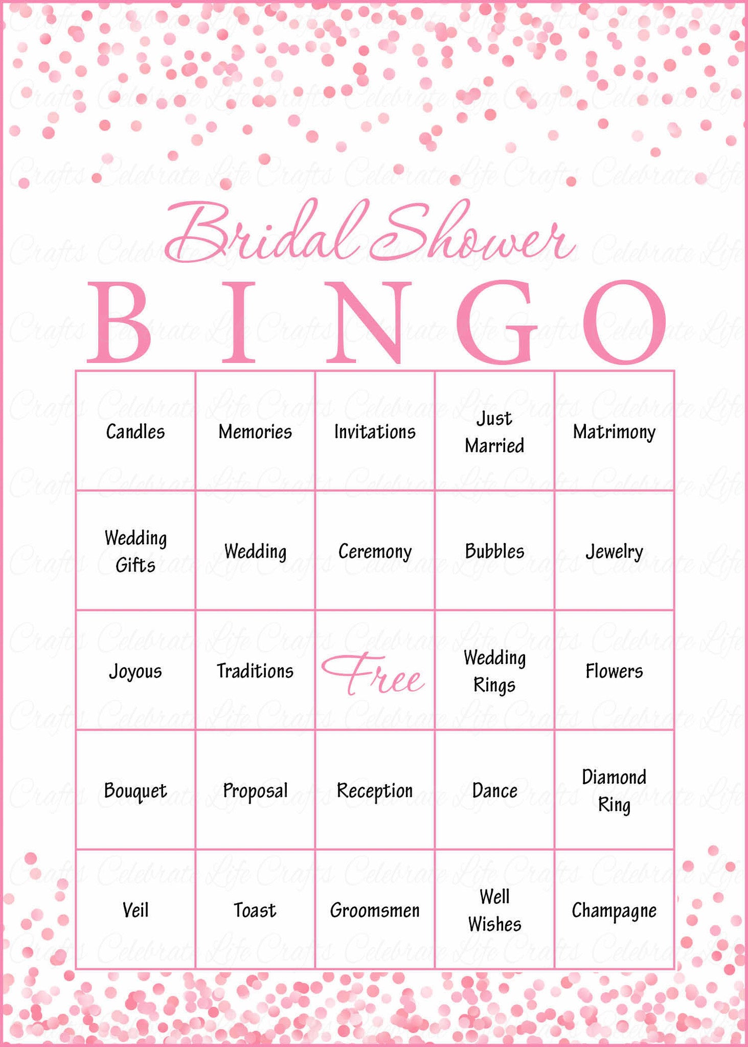 Pink Confetti Bridal Shower Game Download for Wedding Shower ...