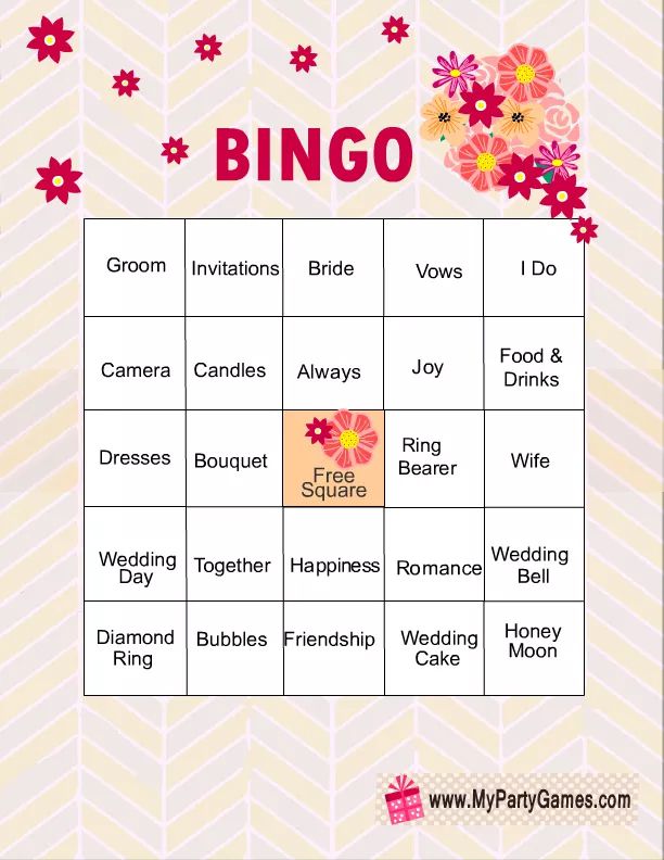 printable wedding gift bingo cards