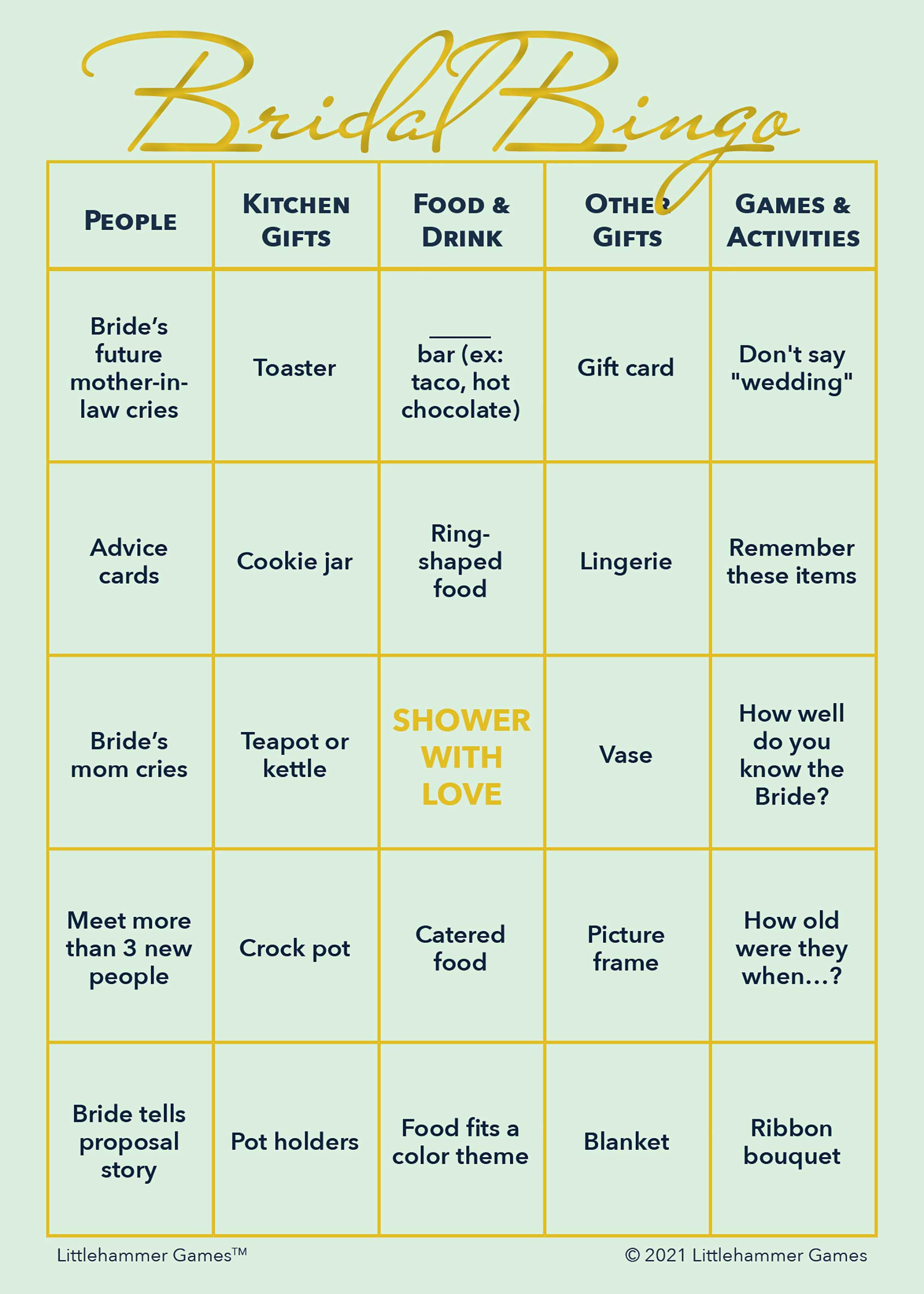 printable wedding gift bingo cards