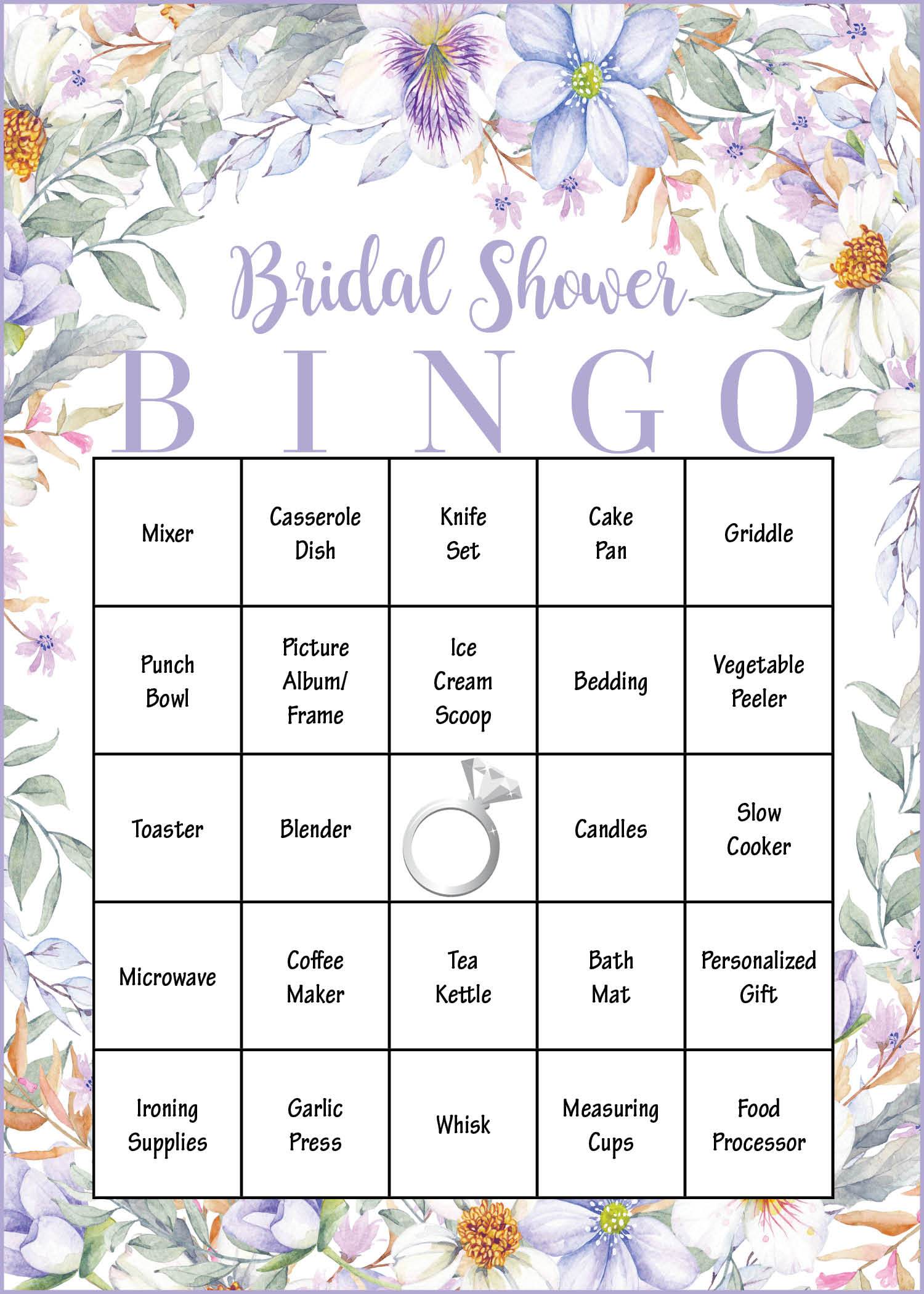 Purple Floral Bridal Shower Game Download | Bridal Gift Bingo ...