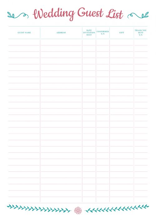 Wedding Guest List with Gift Section