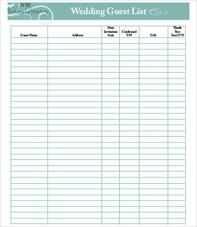 Guest List Template - 9+ Free Word, PDF, Excel Documents Download