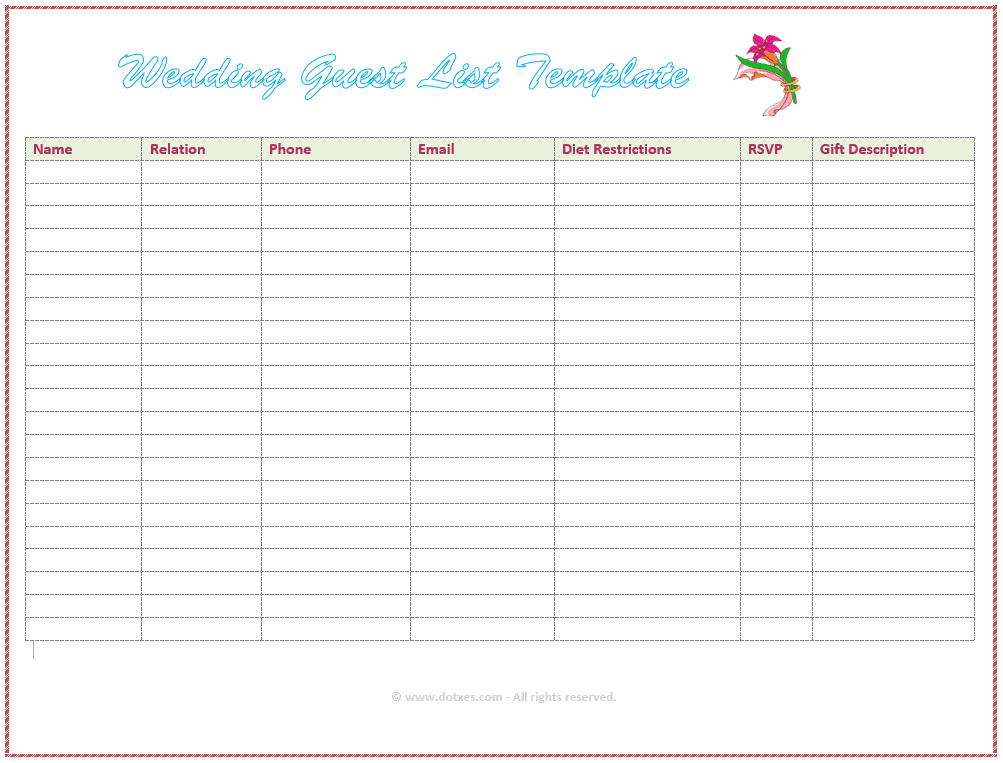 printable wedding guest checklist