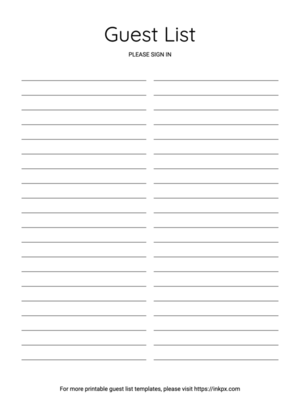 Free Printable Guest List Templates in PDF, PNG and JPG formats ...