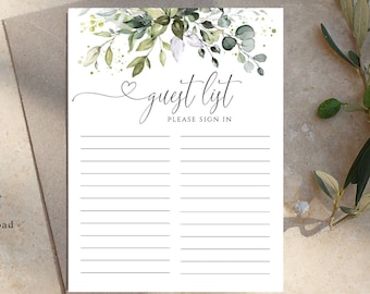 CHLOE Guest List Page, Wedding Guest List, Printable Sheet, 8x10 ...