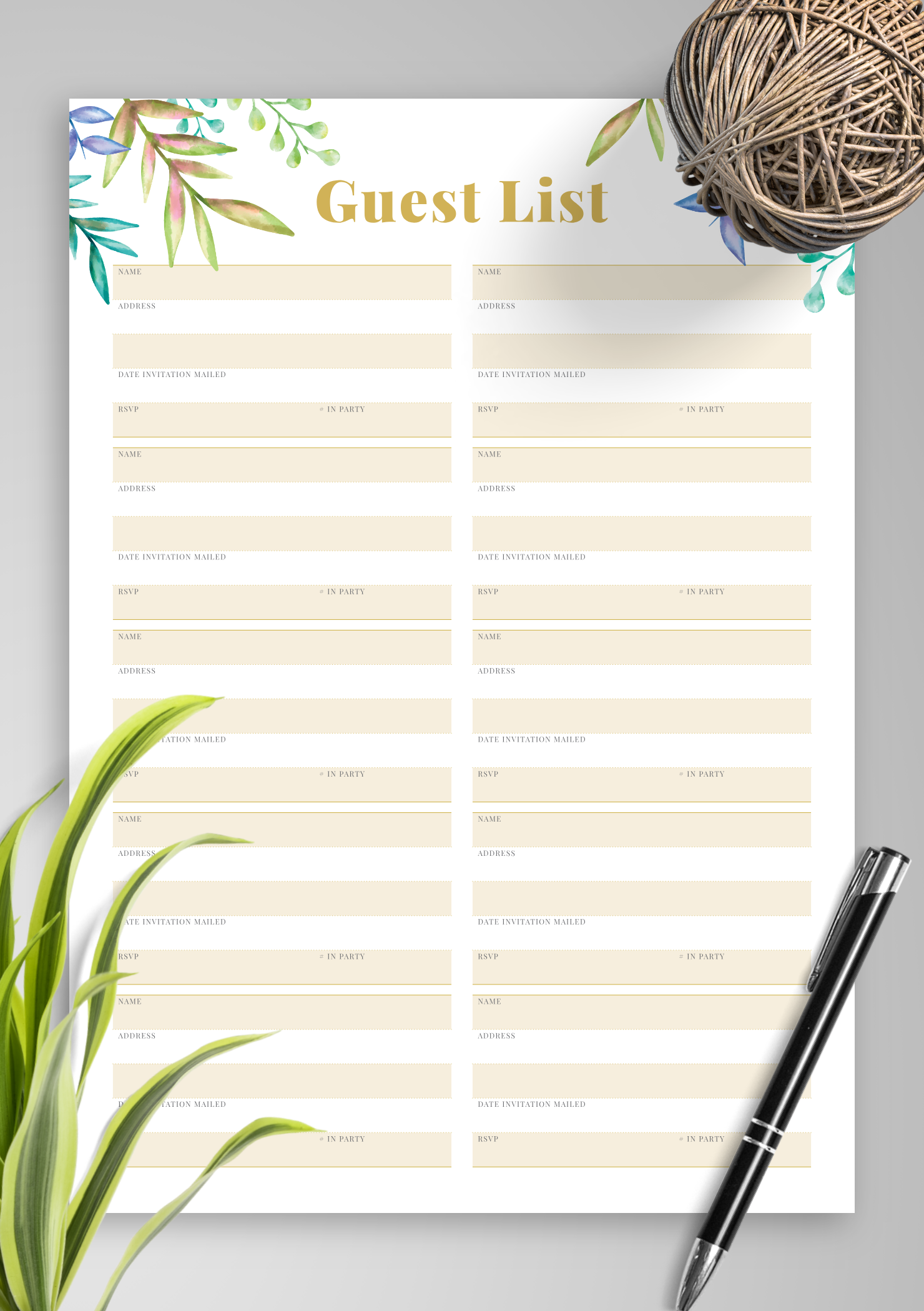 printable wedding guest list organizer