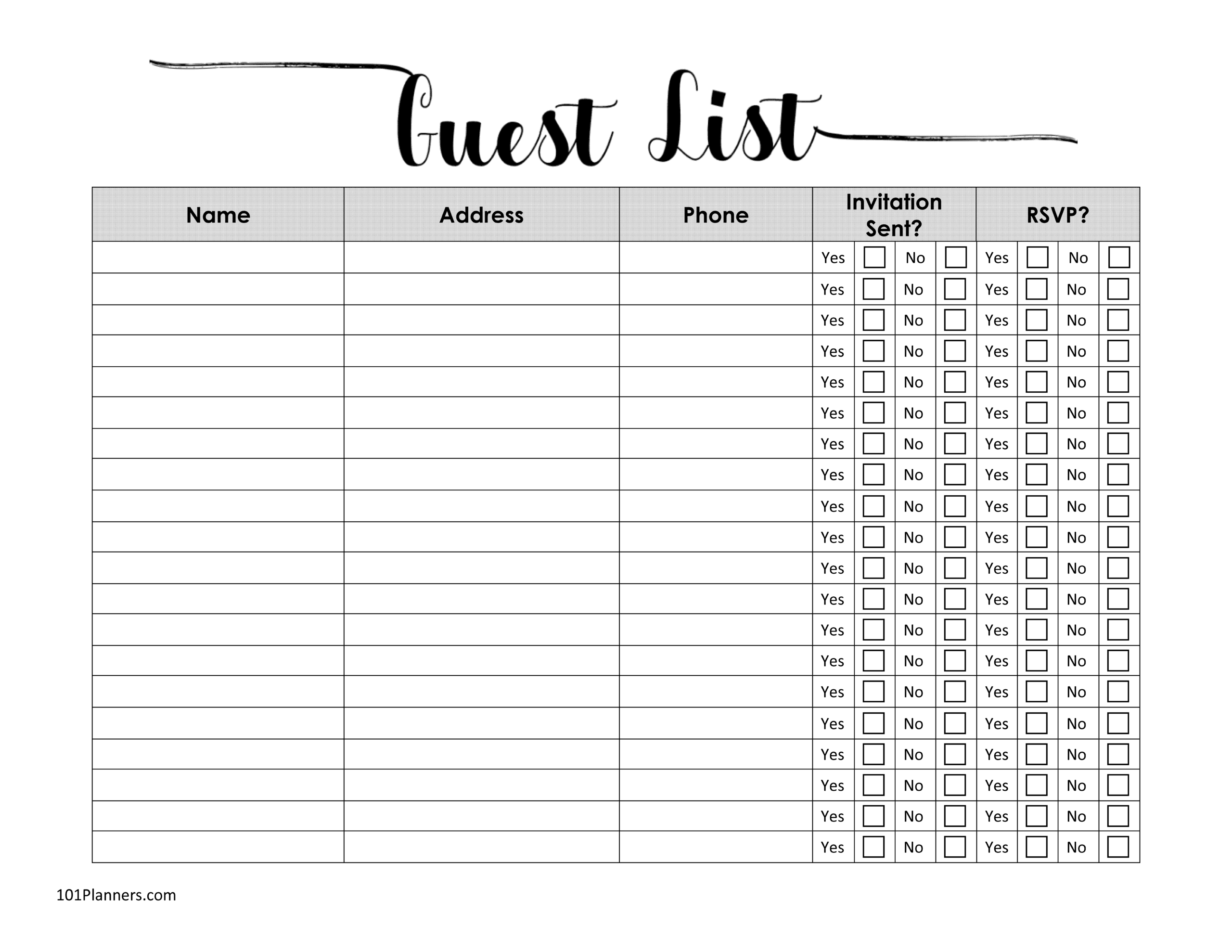 printable wedding guest list organizer