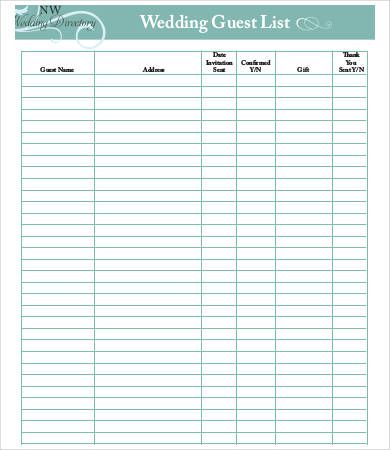 printable wedding guest list organizer