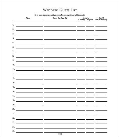 printable wedding guest list organizer
