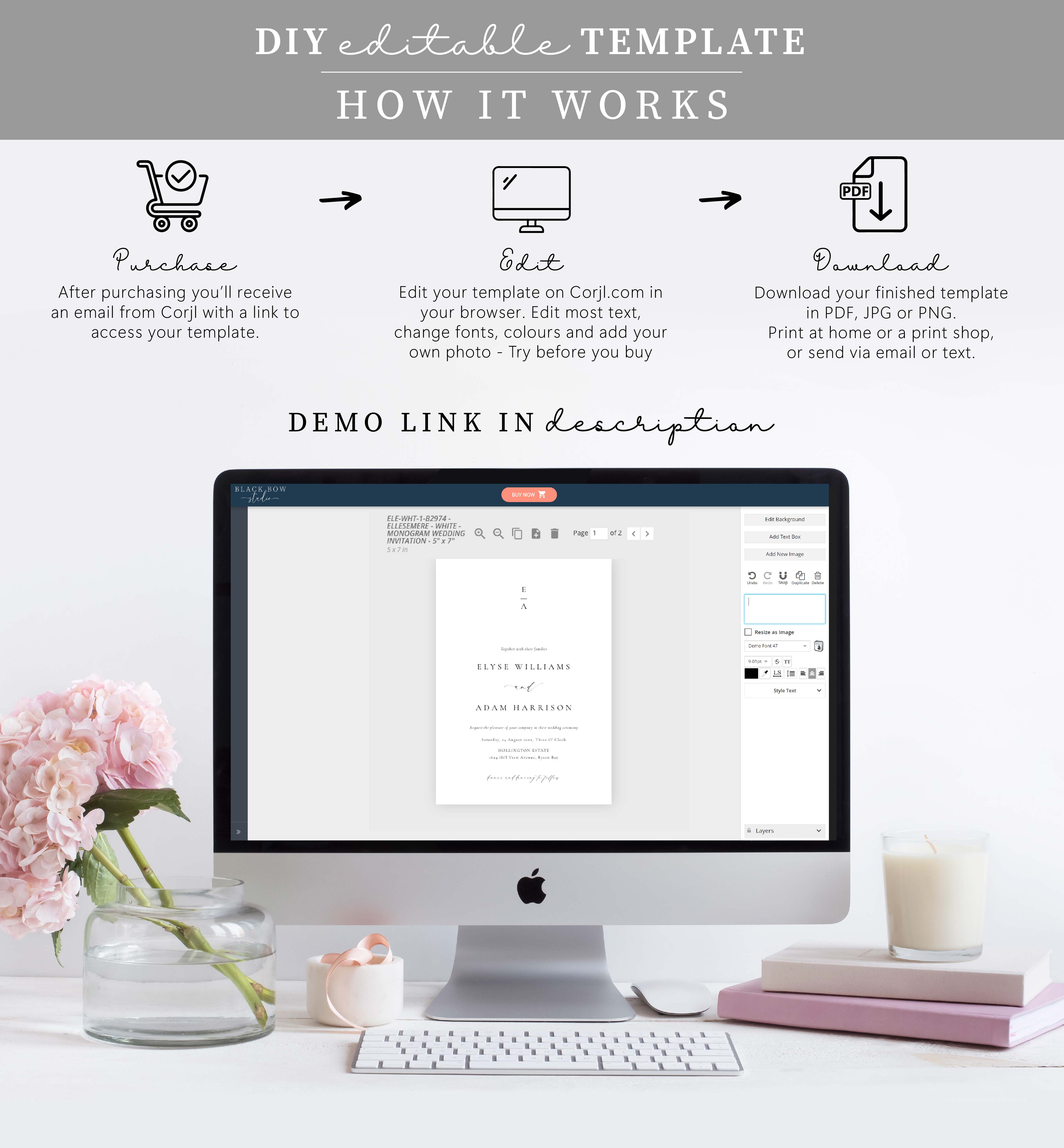 Ellesmere White | Printable Monogram Wedding Invitation Suite ...