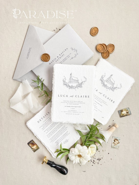 Ottilie Handmade Paper Wedding Invitation Set, Deckled Edge ...