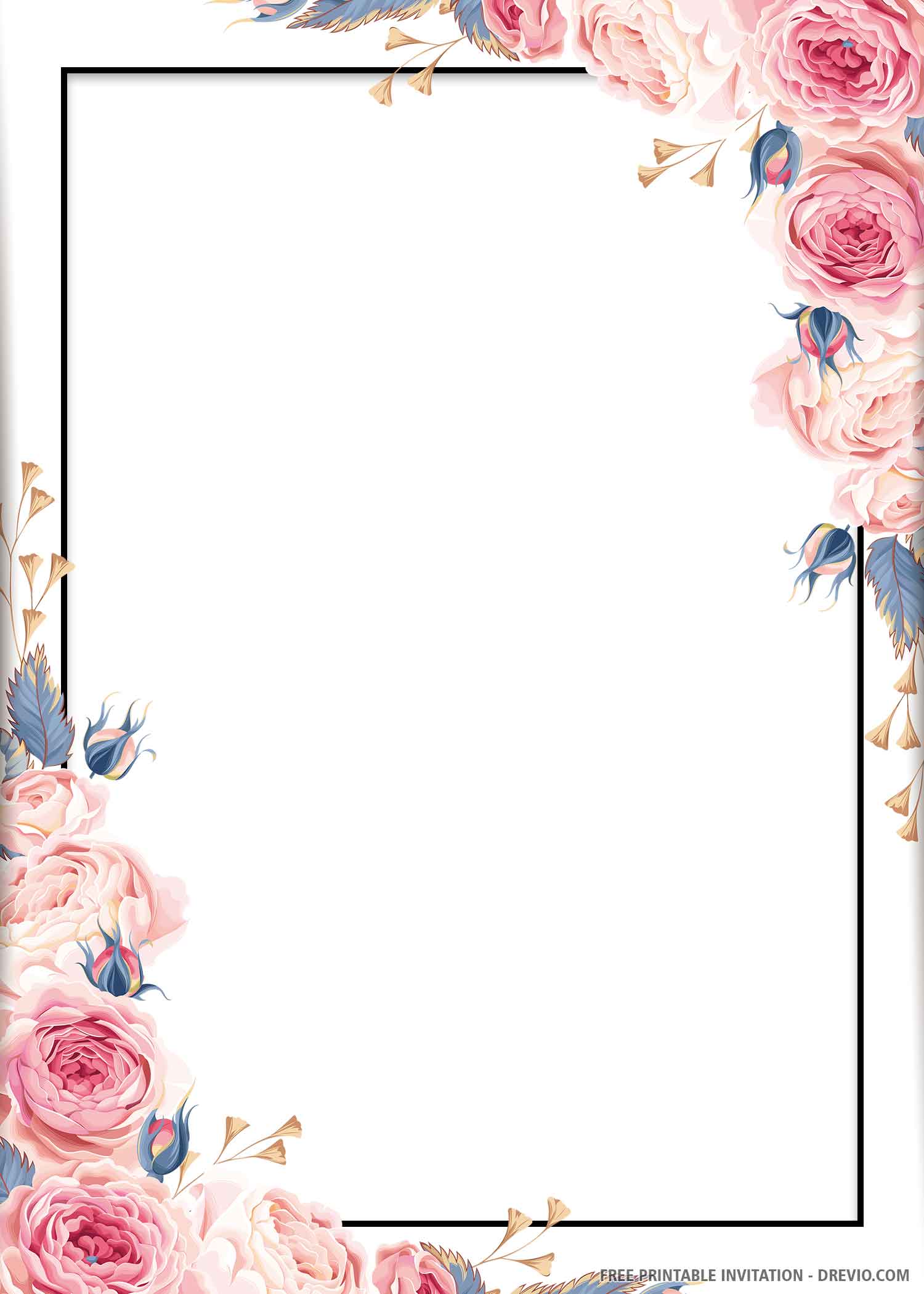 FREE PRINTABLE) - Blue Floral Wedding Invitation Template - Drevio ...