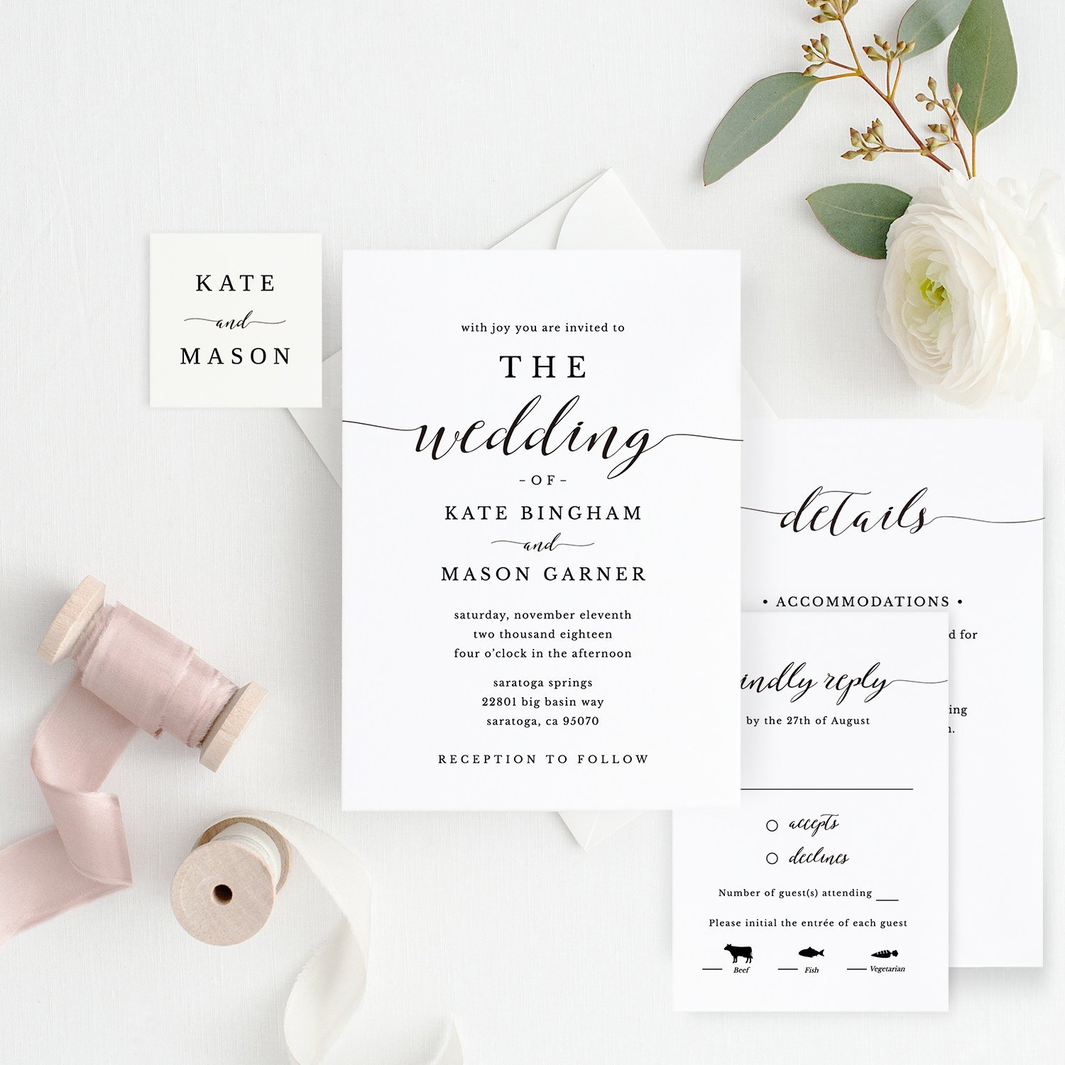 Printable Wedding Invitation Template, Wedding Invitation Set, DIY ...