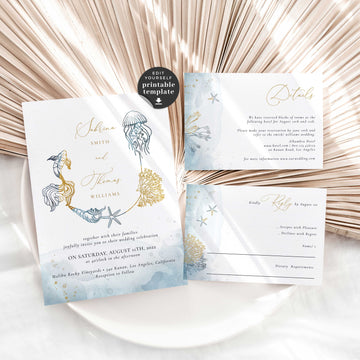 Printable Wedding Invitation Card &  Suite Template