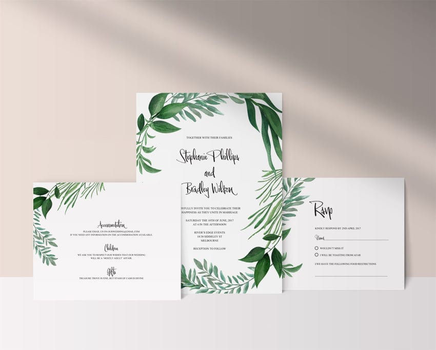 Greenery Wedding Invitation Set Printable Template - TimberWink ...