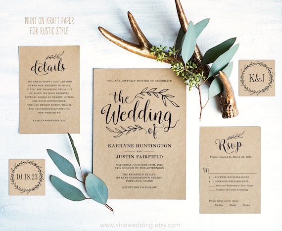 Vintage Wedding Invitation Set, Editable Wedding Invitation ...