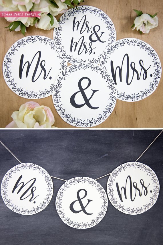 Mr. and Mrs. Wedding Banner Printable, Editable Letters
