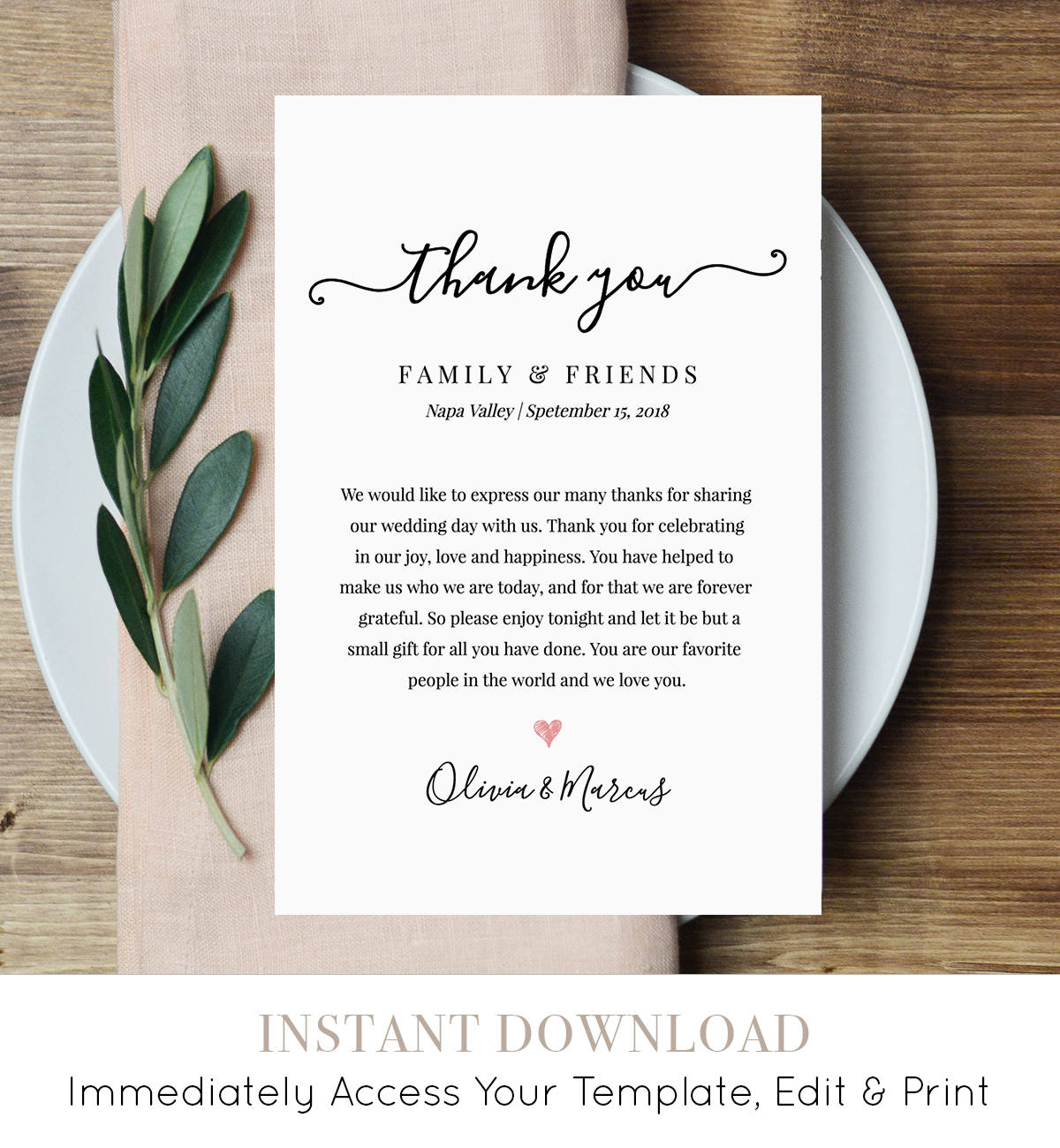 Wedding Thank You Letter, Thank You Note, Printable Wedding in ...