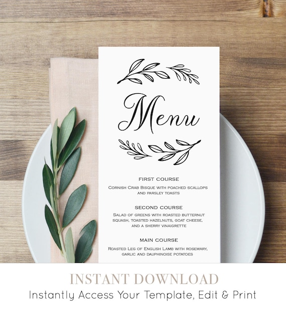 printable wedding menu cards