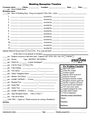 Fillable Online Wedding Reception Timeline Ceremony starts ...
