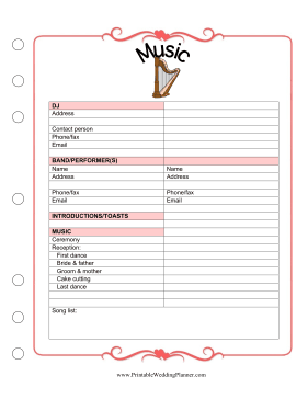 printable wedding music checklist