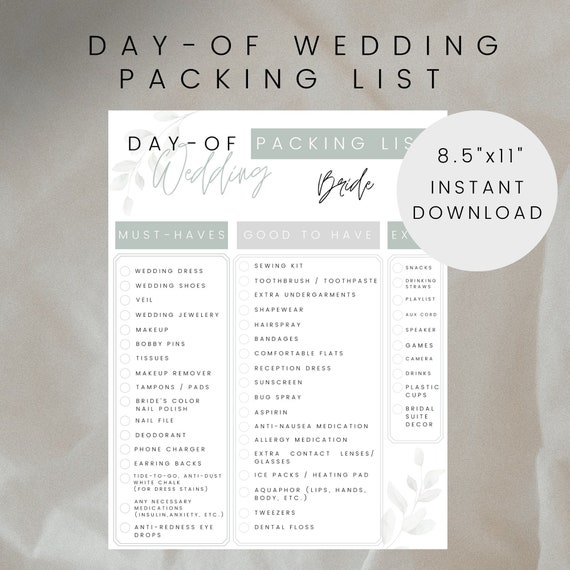 printable wedding packing list